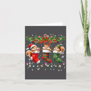 Squirrel In Christmas Socks Lights Squirrel Xmas Card