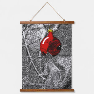 Squirrel in Christmas Tree Hanging Tapestry