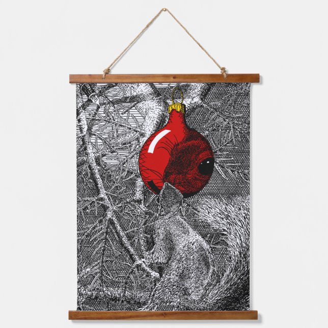 Squirrel in Christmas Tree Hanging Tapestry (Front)