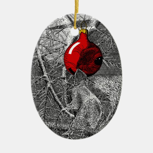 Squirrel in Christmas Tree Ornament (Front)