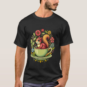 Squirrel in Coffee Cup and Flowers T-Shirt