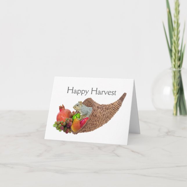 Squirrel in Cornucopia Harvest Card (Front)