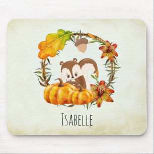 Squirrel in Floral Wreath Fall Rustic Mouse Pad