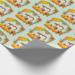 Squirrel in Floral Wreath Fall Rustic Pattern Wrapping Paper