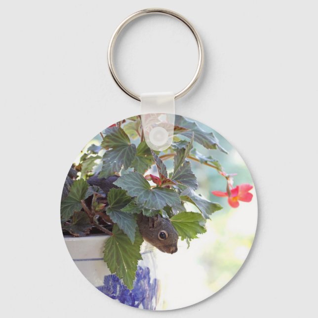 Squirrel in Flower Pot Key Ring (Front)
