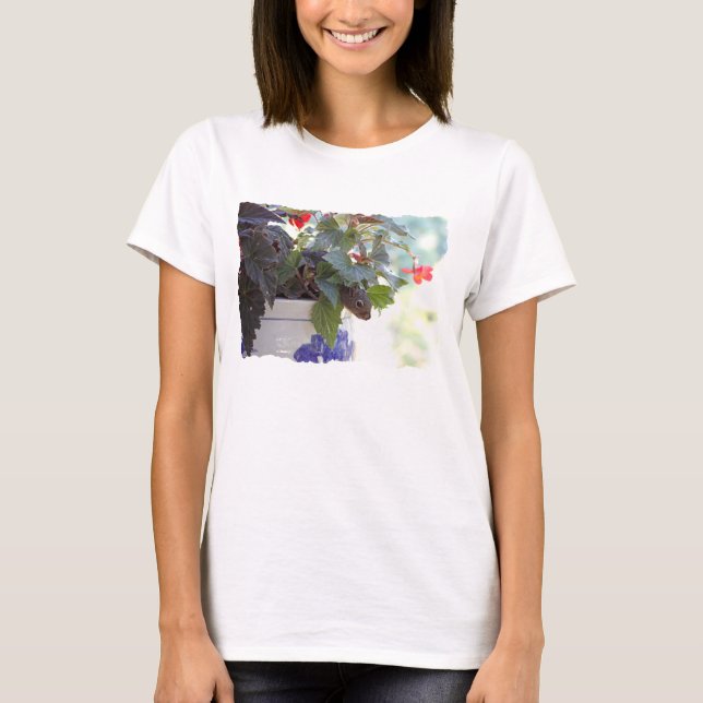 Squirrel in Flower Pot T-Shirt (Front)