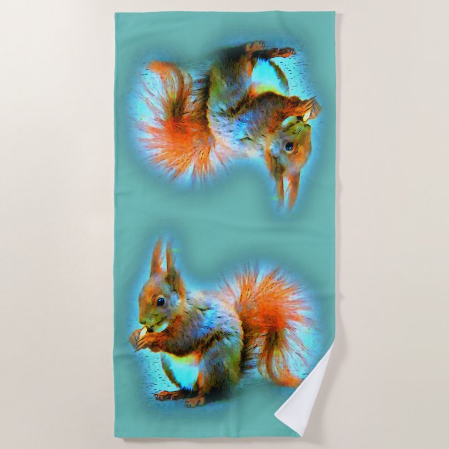 Squirrel in modern style - cute beach towel (Front)