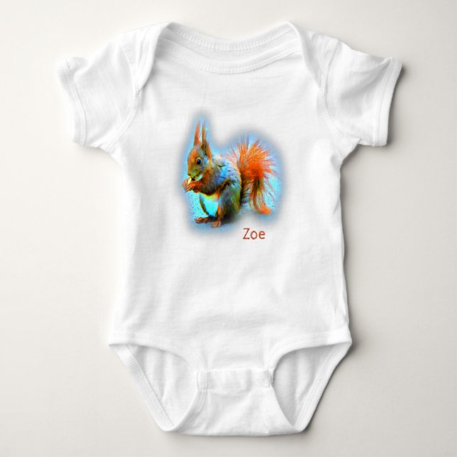 Squirrel in modern style on turquoise, custom baby bodysuit (Front)