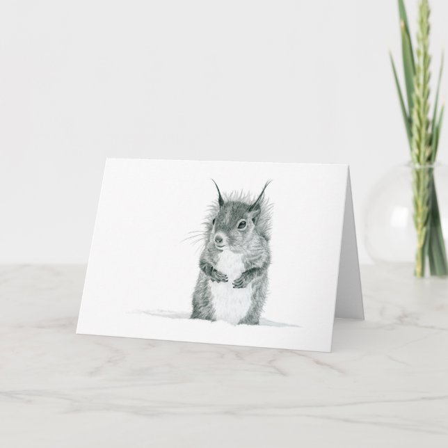 Squirrel in Snow Drawing Greeting Card (Front)