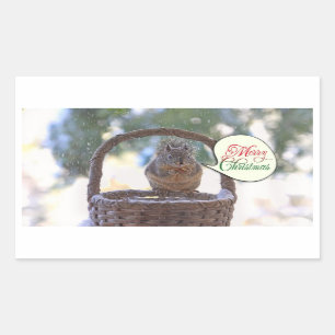 Squirrel in Snow Saying Merry Christmas Rectangular Sticker