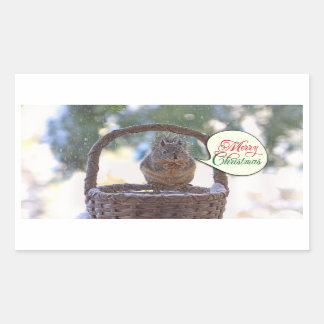Squirrel in Snow Saying Merry Christmas Rectangular Sticker