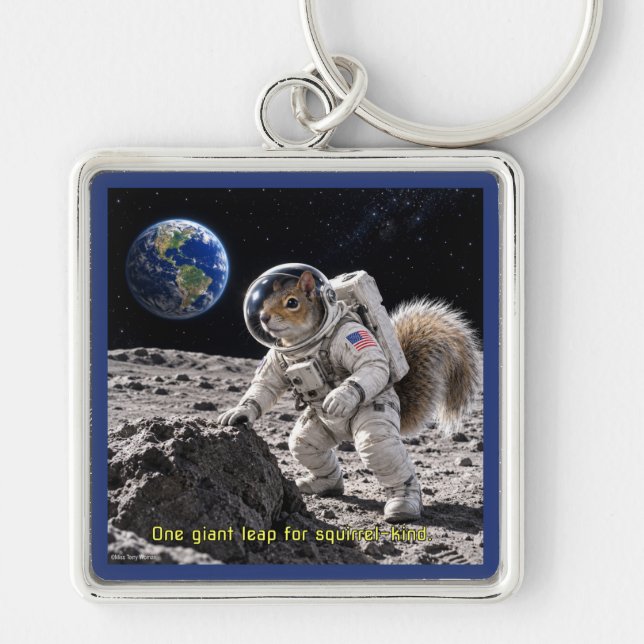 Squirrel in Space Key Ring (Front)