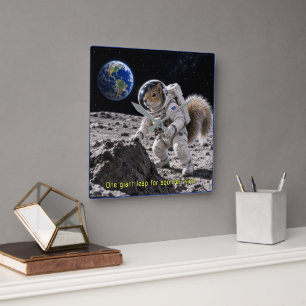 Squirrel in Space Square Wall Clock