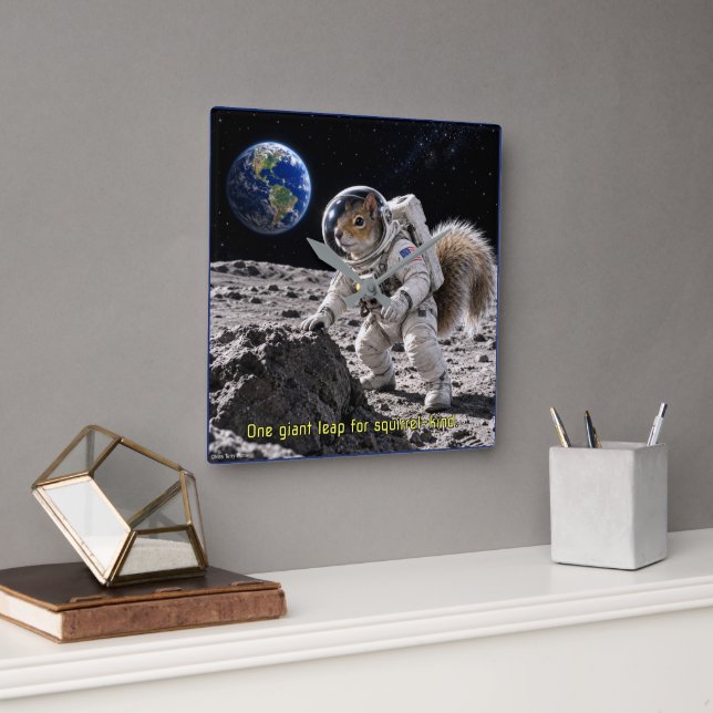 Squirrel in Space Square Wall Clock (Office)