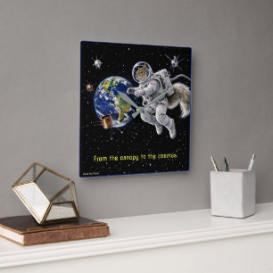 Squirrel in Space Square Wall Clock