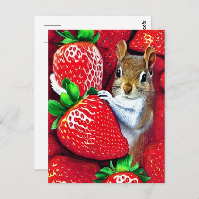 Squirrel In Strawberry Heaven  Postcard (Front/Back)