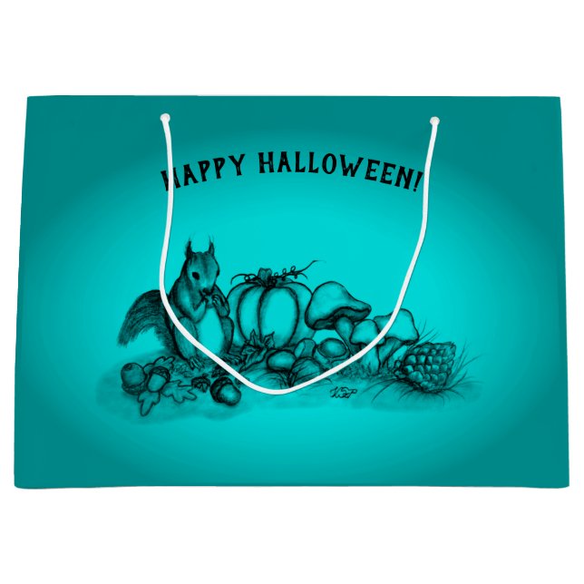 Squirrel in the Autumn , Happy Halloween! Large Gift Bag (Front)
