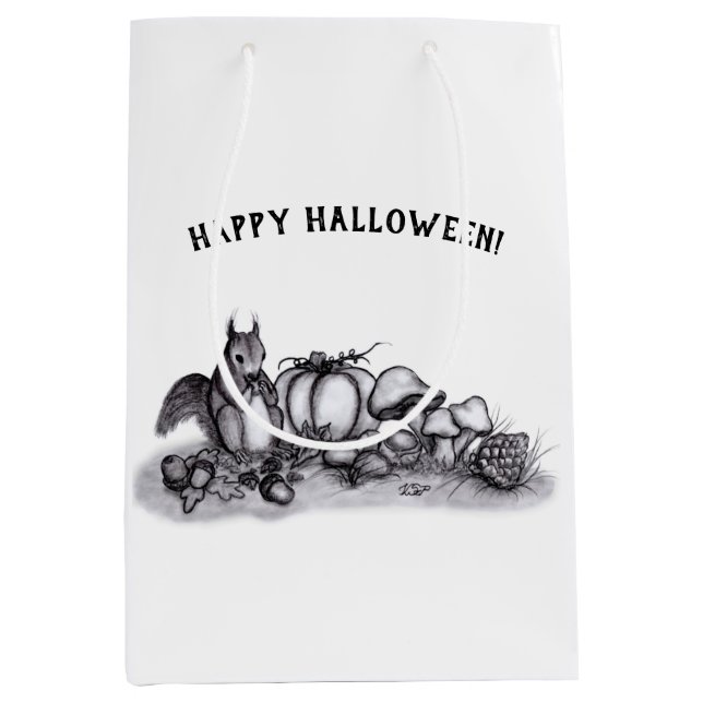 Squirrel in the Autumn , Happy Halloween! Medium Gift Bag (Front)