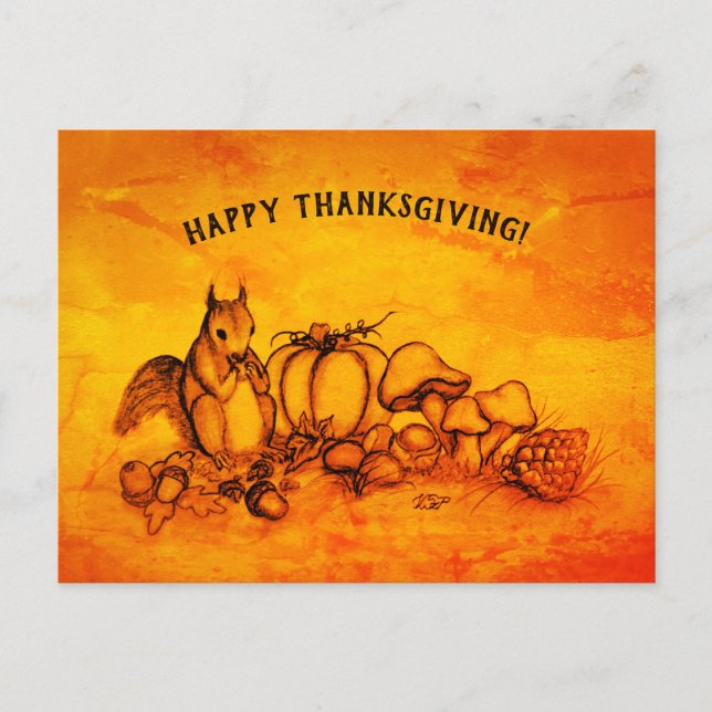 Squirrel in the Autumn , Happy Thanksgiving! Holiday Postcard (Front)