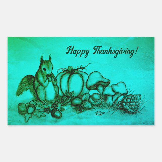 Squirrel in the Autumn , Happy Thanksgiving! Rectangular Sticker (Front)