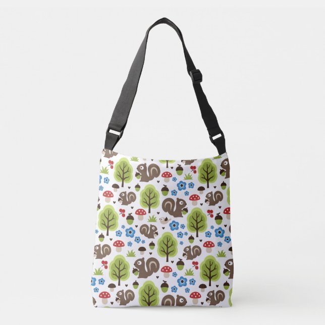 Squirrel in The Oak Forest Pattern Crossbody Bag (Front)