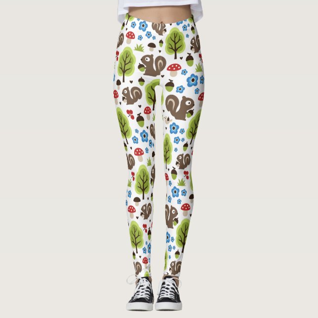 Squirrel in The Oak Forest Pattern Leggings (Front)