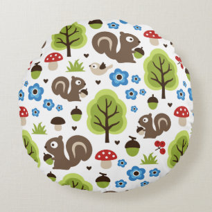 Squirrel in The Oak Forest Pattern Round Cushion