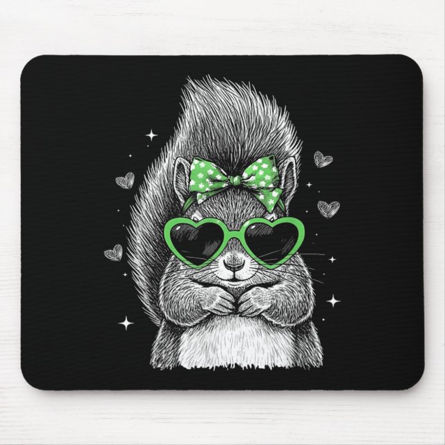 Squirrel Irish Shamrock Coquette Bow St Patricks Mouse Pad (Front)