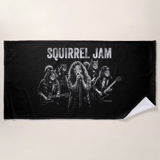 Squirrel Jam - Funny Vintage Rock Band Parody Beach Towel