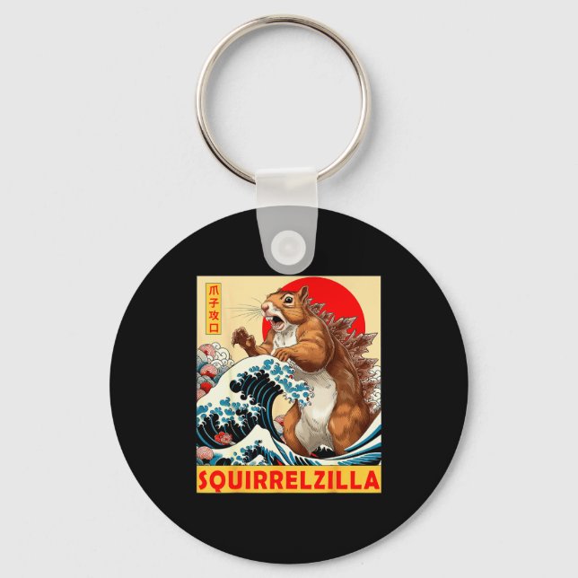 Squirrel Japanese Art Funny Squirrel For Men Women Key Ring (Front)