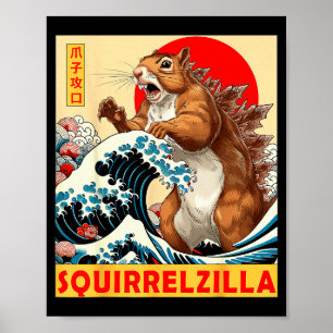 Squirrel Japanese Art Funny Squirrel For Men Women Poster