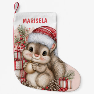 Squirrel Kids Children Cute Pink Custom Name Girl Small Christmas Stocking