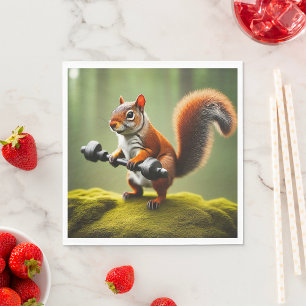 Squirrel Lifting Weights Napkin