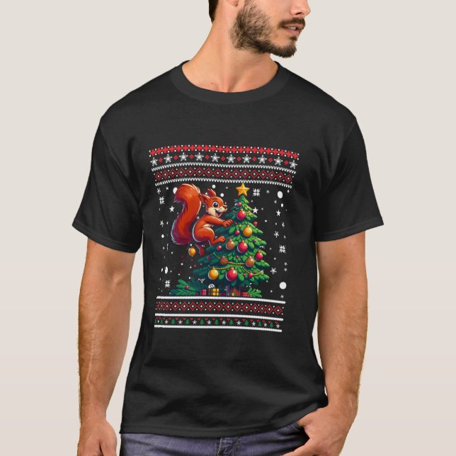 Squirrel Light Ugly Christmas Snowman Santa Hat Tr T-Shirt (Front)