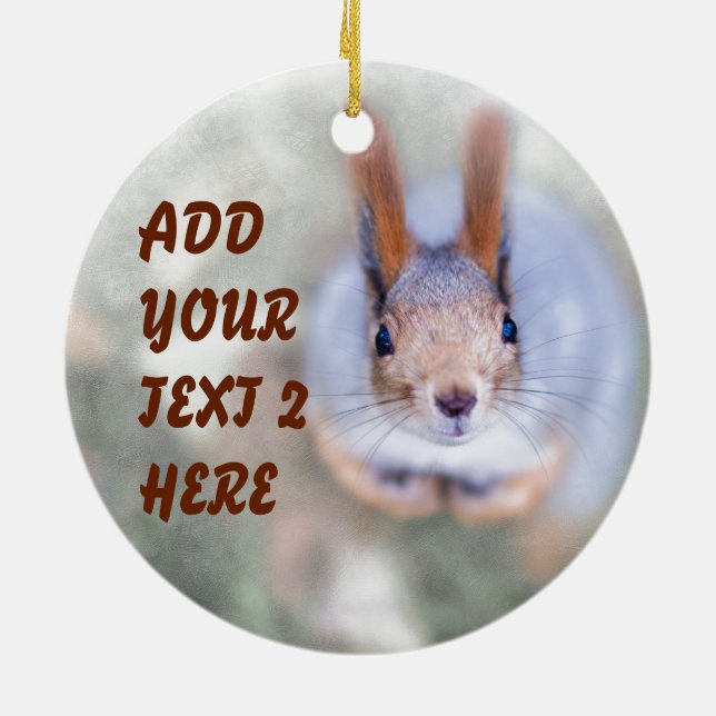 Squirrel looks at you from the bottom up ceramic tree decoration (Back)
