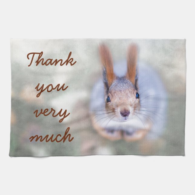 Squirrel looks at you from the bottom up tea towel (Horizontal)