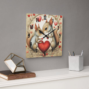 Squirrel Love 1 Square Wall Clock