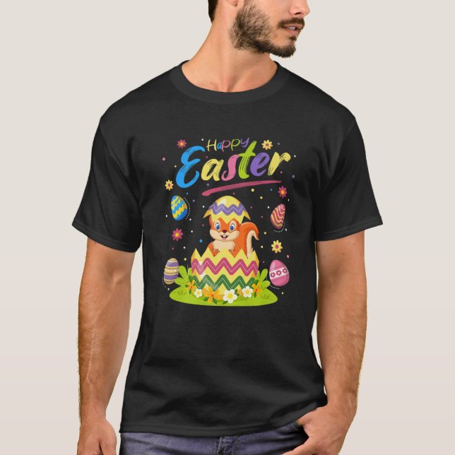 Squirrel Lover Funny Easter Egg Squirrel Happy Eas T-Shirt (Front)