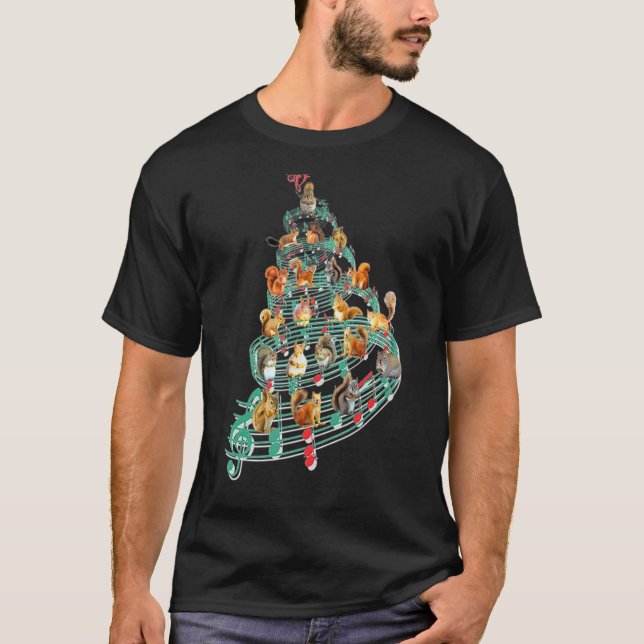 Squirrel Music Note Christmas Tree Squirrel Xmas T-Shirt (Front)