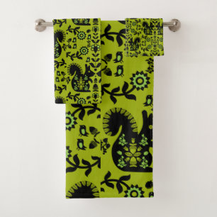 Squirrel Nordic Scandinavian Folk Art Bath Towel Set