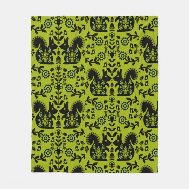 Squirrel Nordic Scandinavian Folk Art       Fleece Blanket (Front)