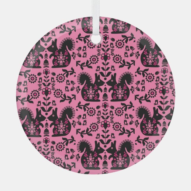 Squirrel Nordic Scandinavian Folk Art     Glass Tree Decoration (Front)