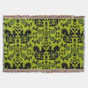 Squirrel Nordic Scandinavian Folk Art Throw Blanket