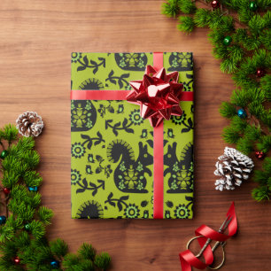 Squirrel Nordic Scandinavian Folk Art Wrapping Paper