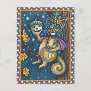 SQUIRREL OF SLEEPY HOLLOW & ACORN, FUNNY HALLOWEEN POSTCARD