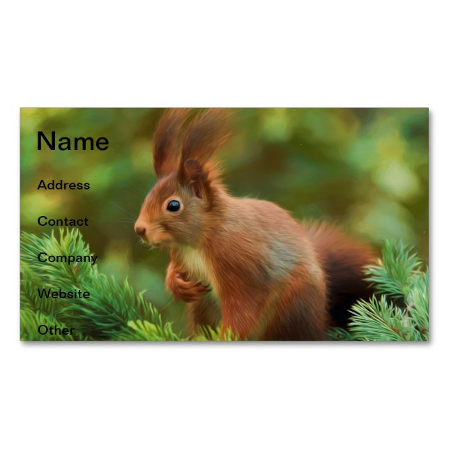Squirrel on a tree magnetic business card (Front)