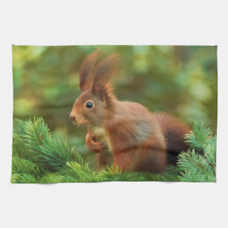 Squirrel on a tree tea towel