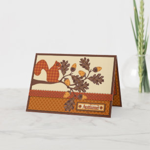 Squirrel on Branch Applique-look Thanksgiving Holiday Card