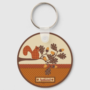 Squirrel on Branch Applique-look Thanksgiving Key Ring