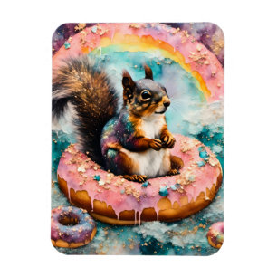 Squirrel on Floating Glazed Doughnut Funny Sweet Magnet